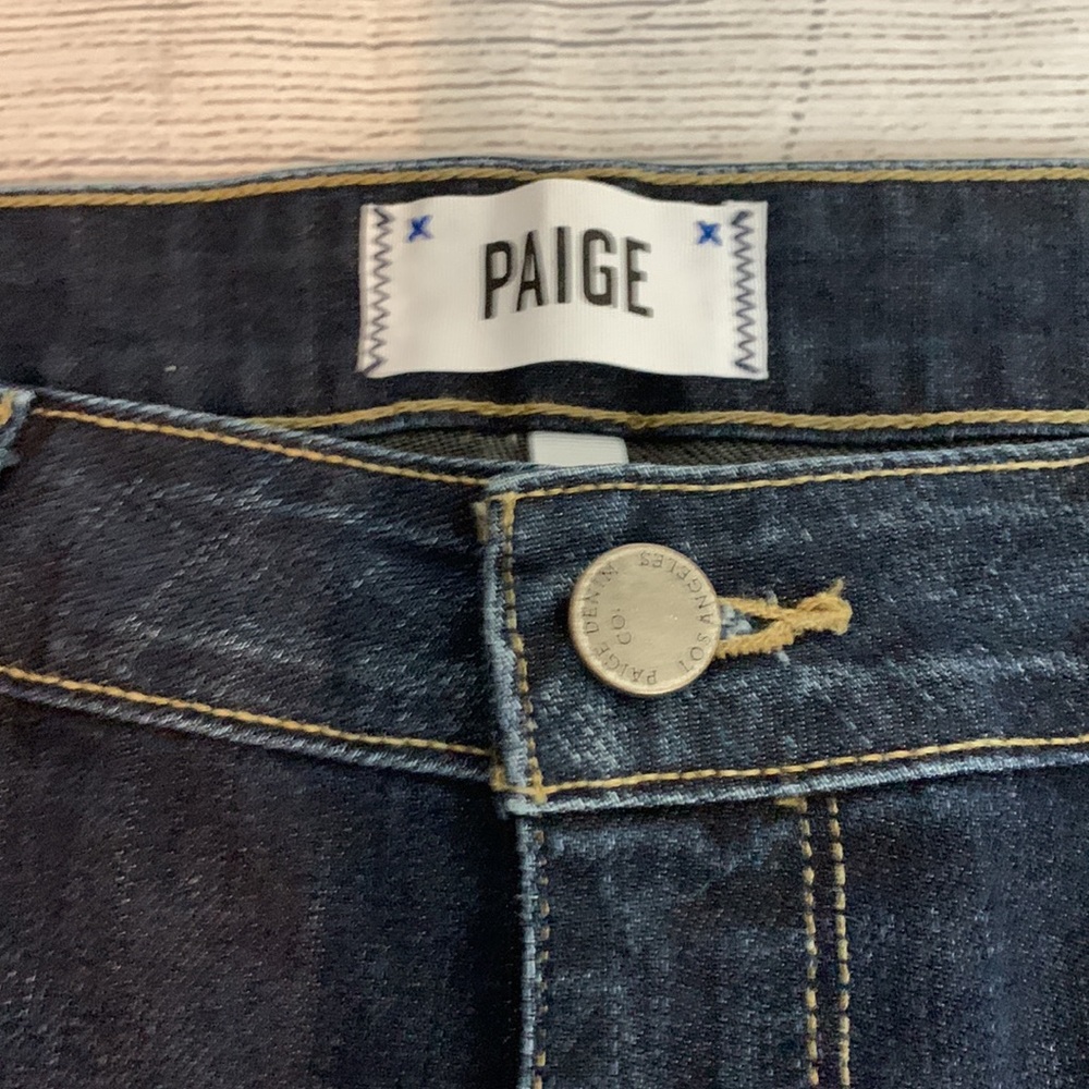 PAIGE Dark Indigo Rolled Hem Denim Shorts - Picture 2 of 9